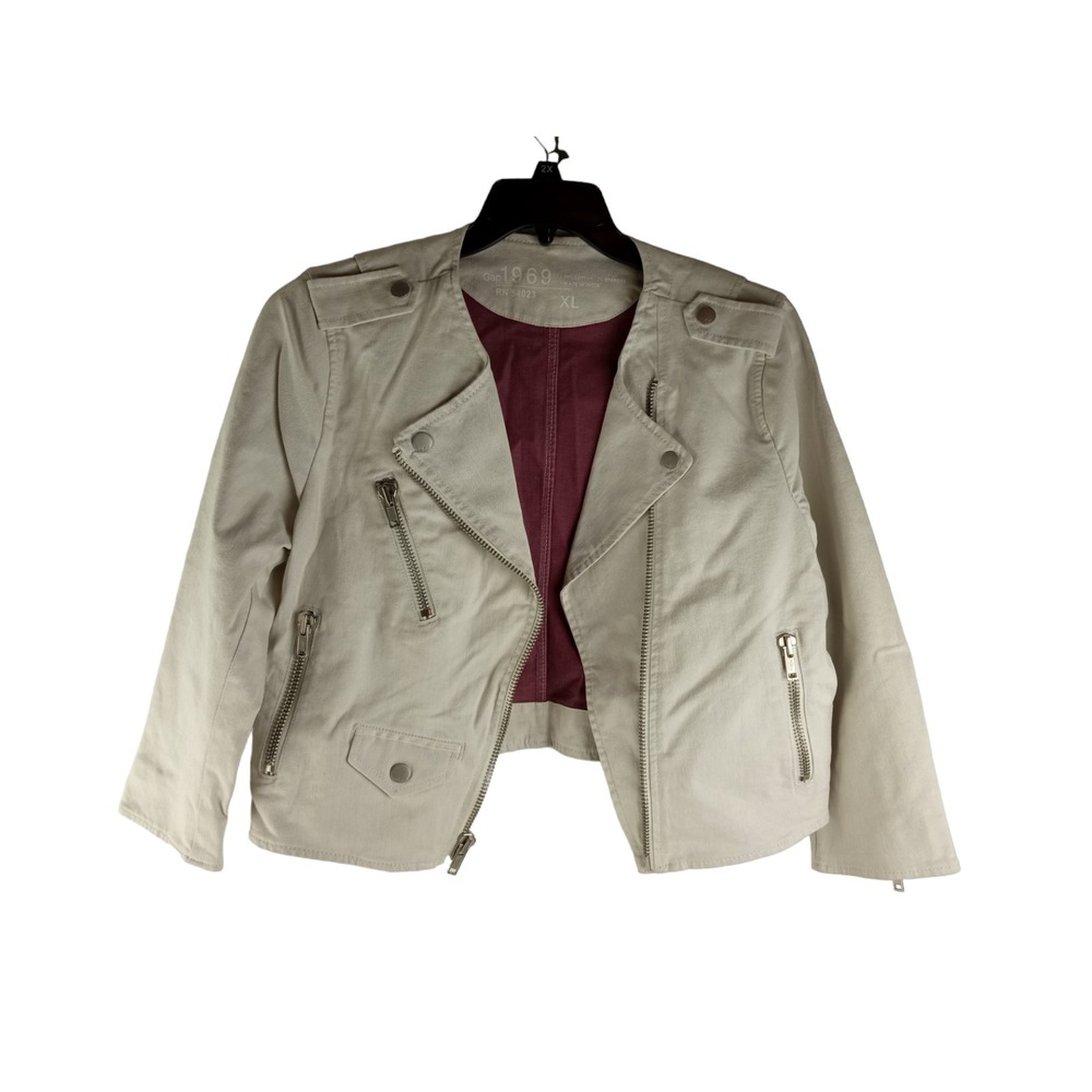 Gap 1969 Womens Jacket Ivory Motorcycle Jacket Long Sleeve Full Zip Pocket XL